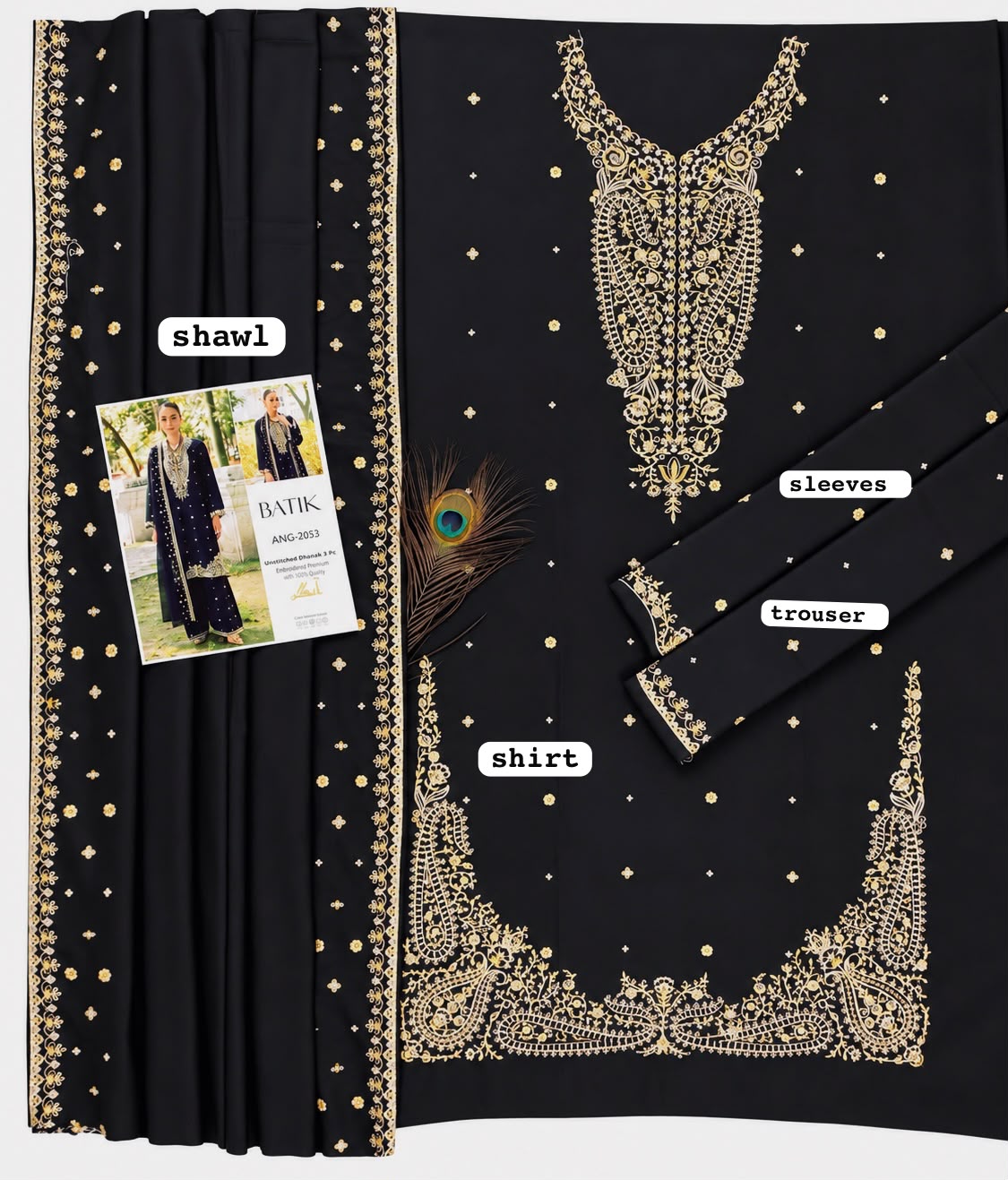 BATIK - 3PC DHANAK EMBROIDERED LUXURY ANG-2053