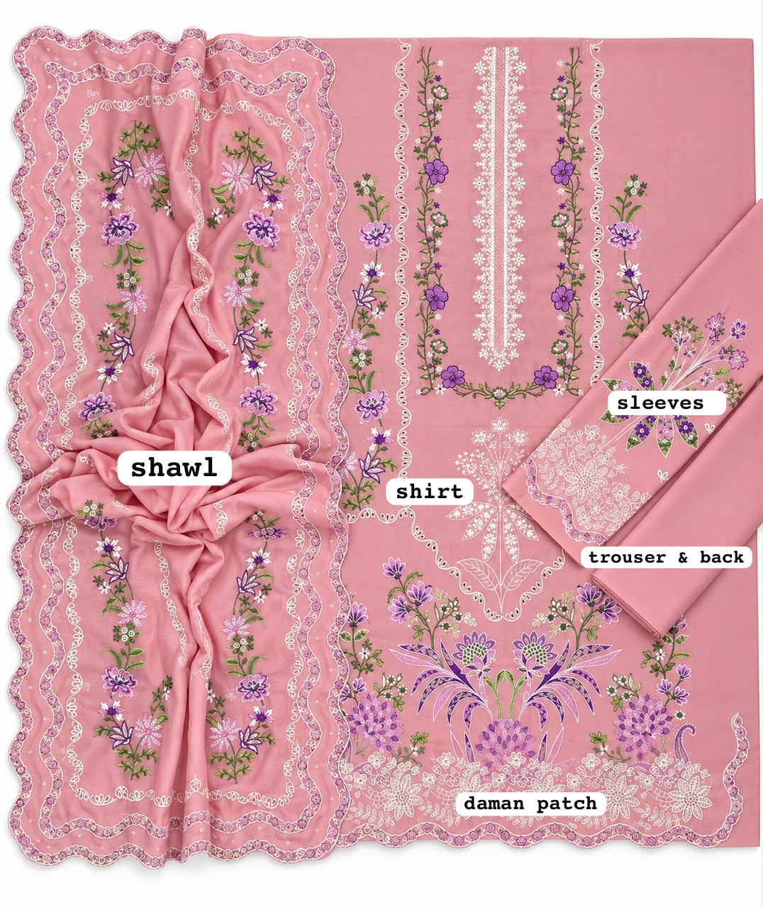 ANEELAS - 3PC DHANAK CHIKANKARI EMBROIDERED LUXURY