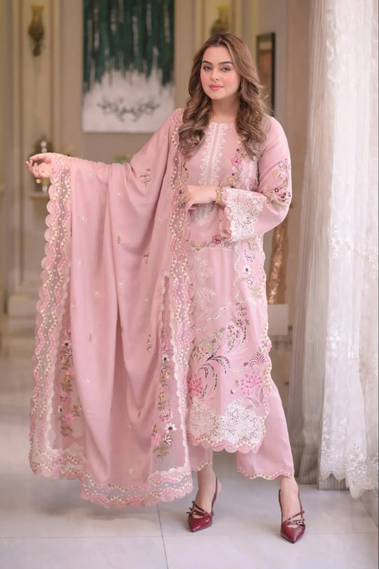 ANEELAS - 3PC DHANAK CHIKANKARI EMBROIDERED LUXURY