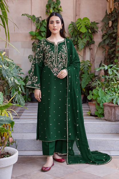 Batik Embroidered Dhanak 3 Piece Unstitched Suit | Embroidered Dhanak Shawl