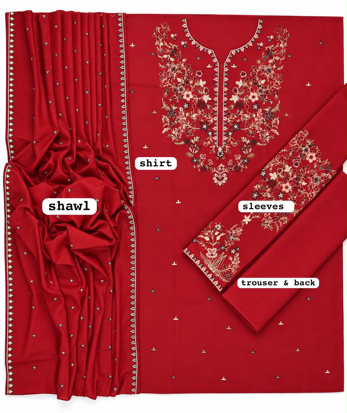 Batik Embroidered Dhanak 3 Piece Unstitched Suit | Embroidered Dhanak Shawl