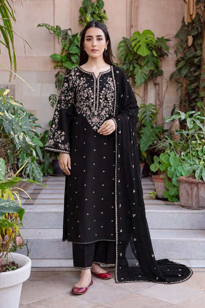 Batik Embroidered Dhanak 3 Piece Unstitched Suit | Embroidered Dhanak Shawl