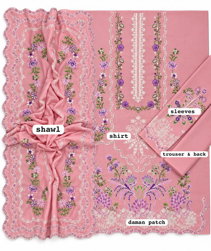 ANEELAS - 3PC DHANAK CHIKANKARI EMBROIDERED LUXURY