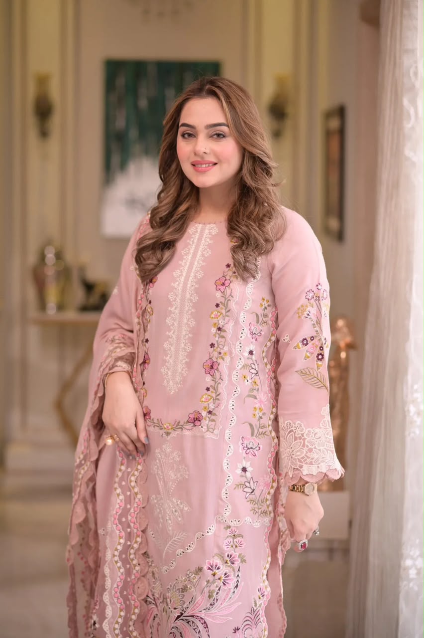ANEELAS - 3PC DHANAK CHIKANKARI EMBROIDERED LUXURY